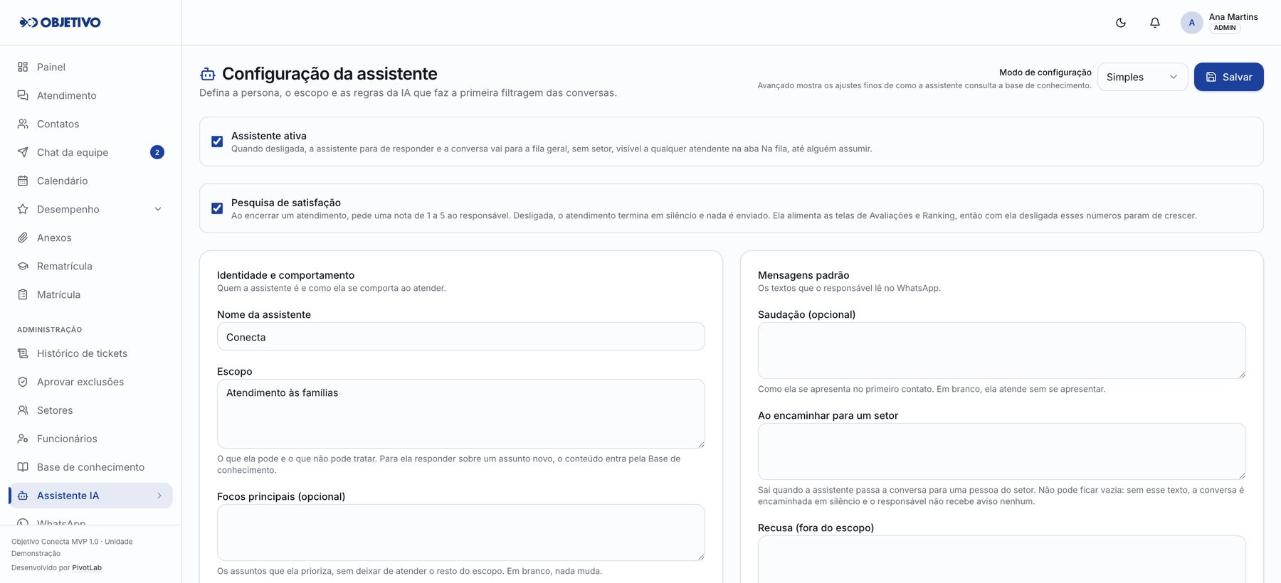 Configuração do assistente de IA