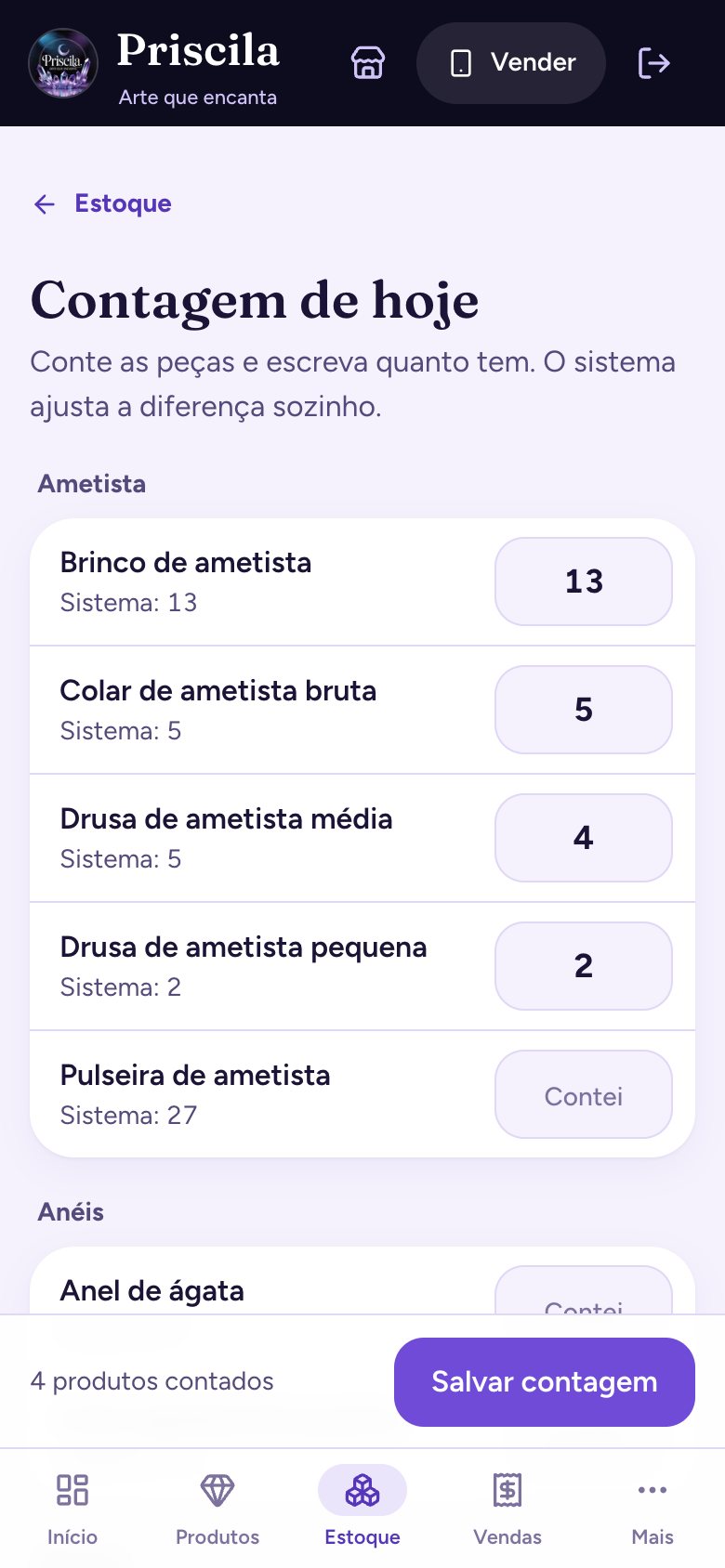 Contagem de estoque no celular, produto por produto