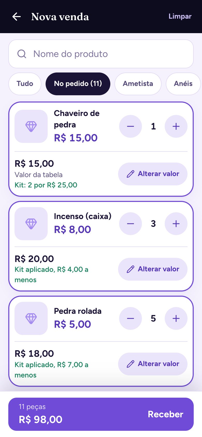 Pedido sendo montado no celular com o preço de kit aplicado