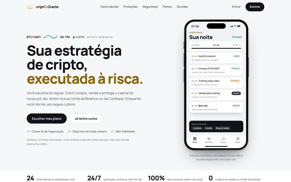 Primeira dobra do site criptO.Oracle