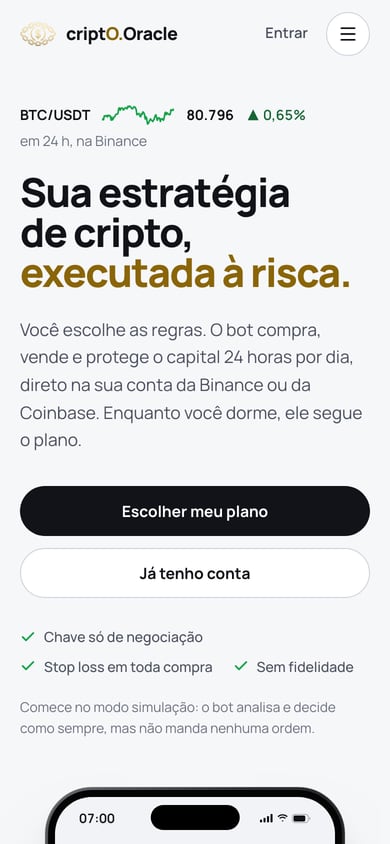 Versão de celular do site criptO.Oracle