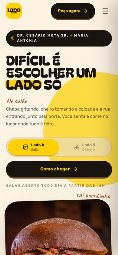 Versão de celular do site Lado Burger