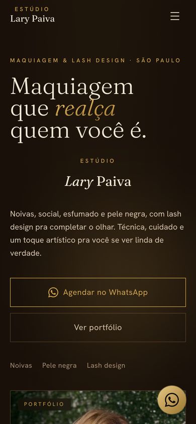 Versão de celular do site Estúdio Lary Paiva