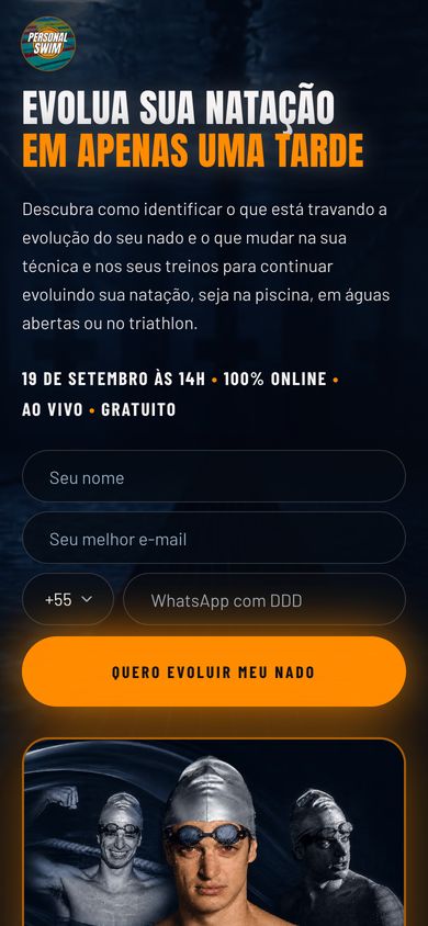 Versão de celular do site Personal Swim