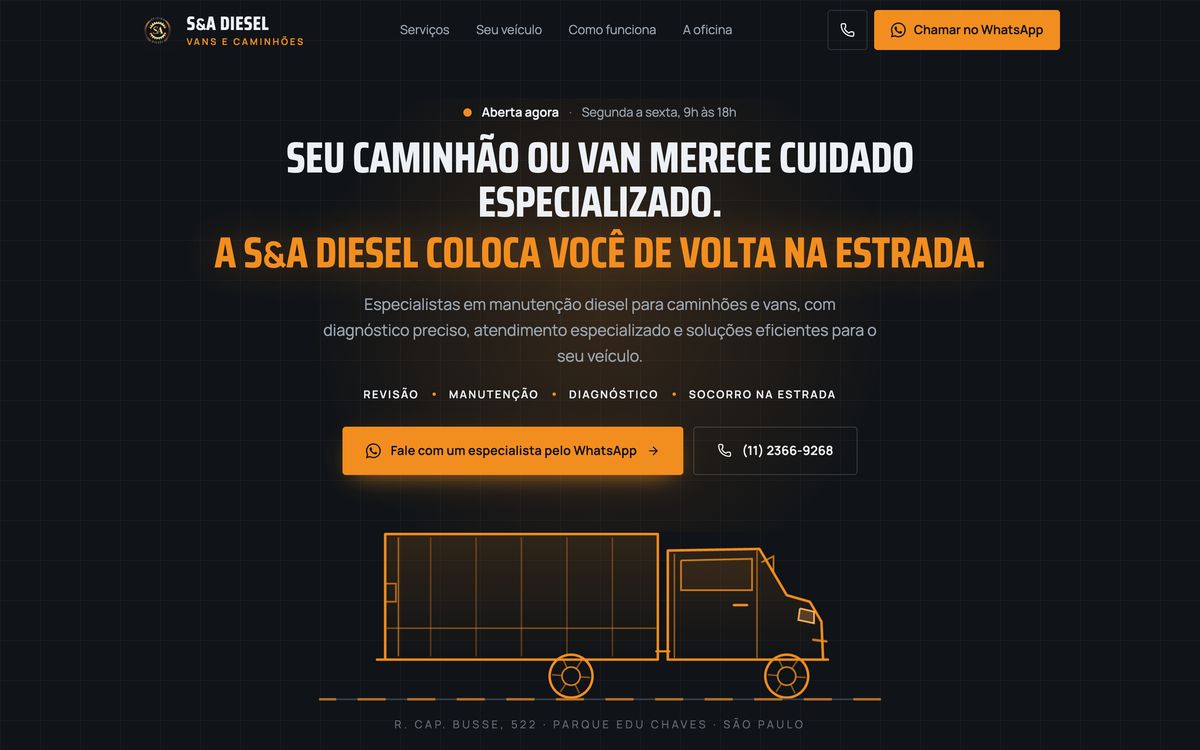 Primeira dobra do site S&A Diesel