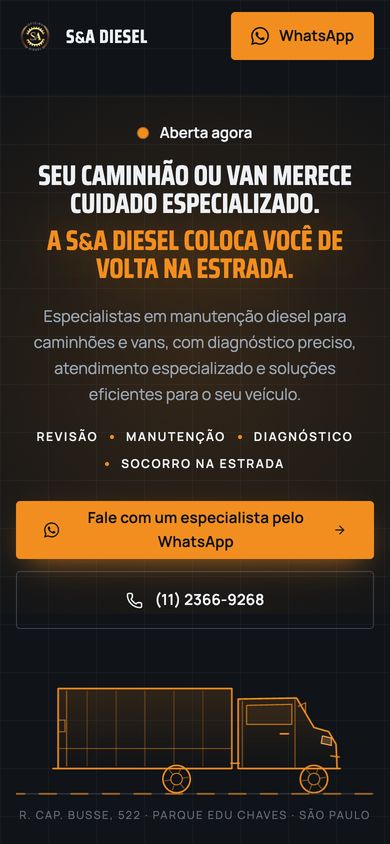 Versão de celular do site S&A Diesel