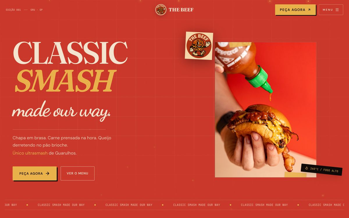 Primeira dobra do site The Beef