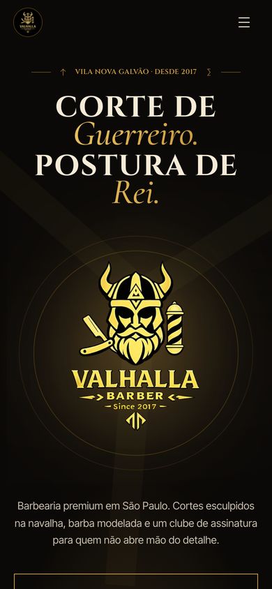 Versão de celular do site Valhalla Barber