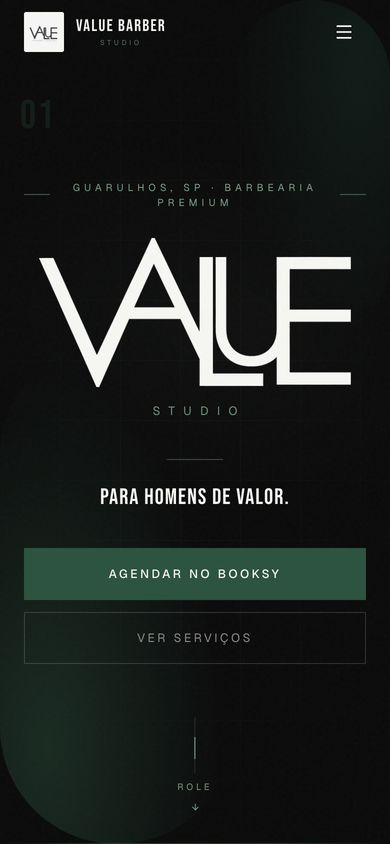 Versão de celular do site Value Barber