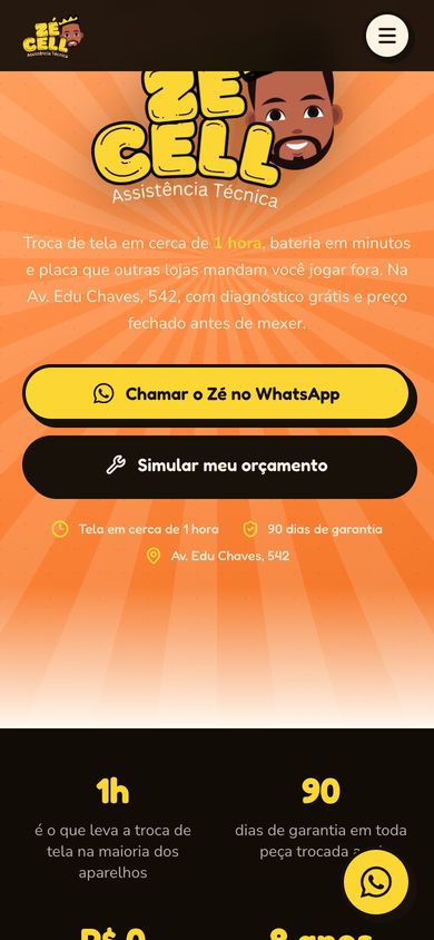 Versão de celular do site Zé Cell